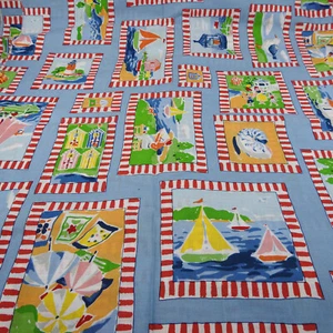 Seaside Nautical Beach Scene Cotton Fabric 2 yds 4" x 44" Concord Fabrics Quilts - Picture 1 of 6