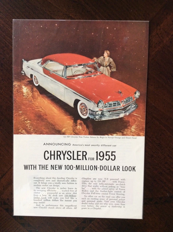 Anuncio de color original vintage Chrysler New Yorker Navajo 1955 naranja y arena del desierto Foto 1 de 1