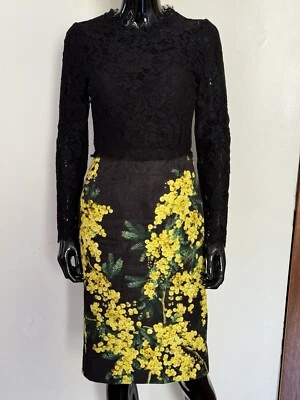 Dolce&Gabbana Black Lace Dress Sheath IT40 Yellow Flowers - Image 1 of 4