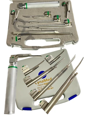 CYNAMED USA NEW ORIGNAL FIBER OPTIC Laryngoscope MILLER Set of 6 BLADE &HANDLES EMT Anesthes