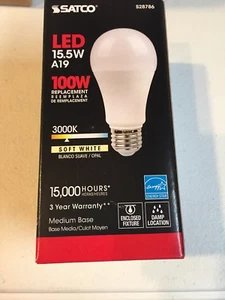 Satco S28786 15.5W =100W Non-Dimmable 1600 Lumen A19 LED 30K Warm White E26 - Picture 1 of 4