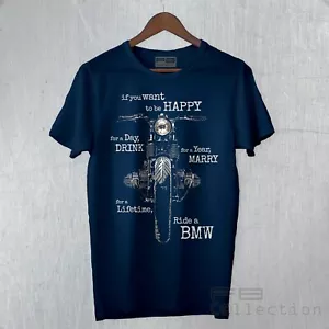 T-Shirt Maglietta Inspired BMW Cafe Racer Old R80 R100 Aircooled Happy and Ride - Imagen 1 de 13