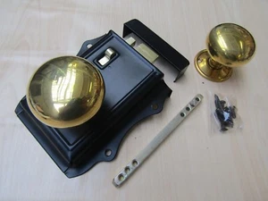 OLD RETRO VICTORIAN BEDROOM BATHROOM RIM DOOR LOCK + RIM DOOR KNOB SET - Picture 1 of 2