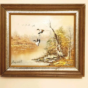 Framed Original Oil Painting Artist: Paul Makett Autumn Ducks Pond - Picture 1 of 4