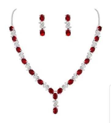 925 Sterling Silver Red Ruby Engagement Necklace, Wedding Necklace 4 - Image 1 of 3