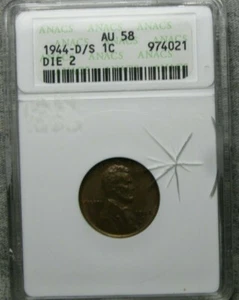 1944-D/S Die 2 Lincoln Cent Wheat Penny ---- Old ANACS AU-58 Slabbed ---- #224A - Picture 1 of 5