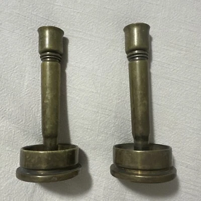 Two Matching WWII Brass Trench Art Candle Sticks with Heavy Brass Bases - Image 1 of 4