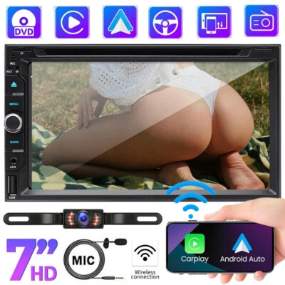 7" Touch Screen Car Stereo Apple CarPlay CD DVD Double 2Din Radio Backup Camera - Image 1 of 4