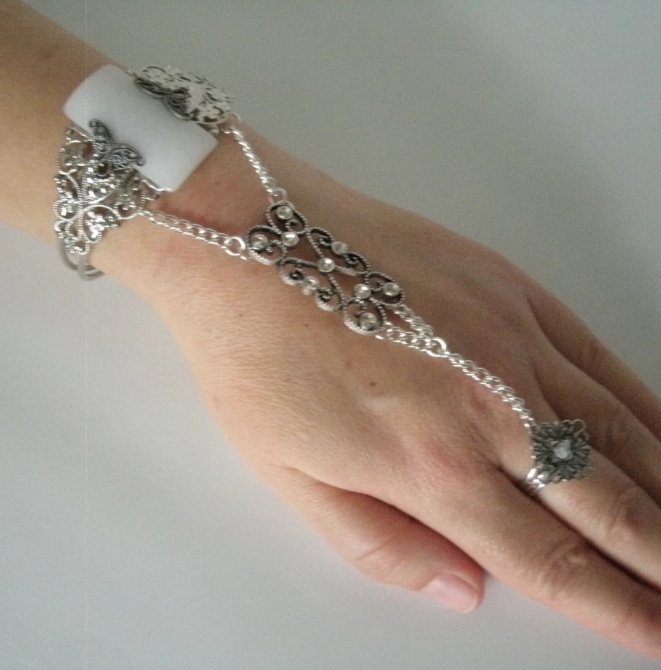 Pulsera Esclava Cadena Mano Boho Medieval Renacimiento Piedra Lunar Gótica Art Deco Foto 1 de 4