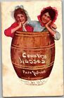 Country Lasses Girls in Barrel Pure and Sweet UDB c1907 Vintage Postcard A32