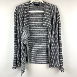 Banana Republic Damen Strickjacke offen Wolle Alpaka Mischung grau gestreift Gr. Medium - Bild 1 von 10