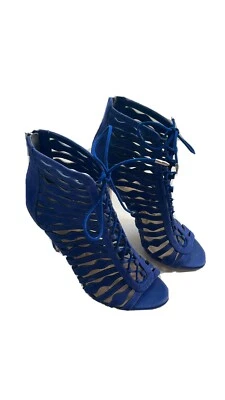 Sam Edelman Amelia Ghillie Cage Sandal, Blue Suede Womens Size 7.5 - Image 1 of 4