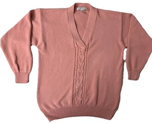 Izod Club Damen Pullover Rosa Pulli Gr. XL Langarm Zopfmuster Akzent V-Ausschnitt - Bild 1 von 5