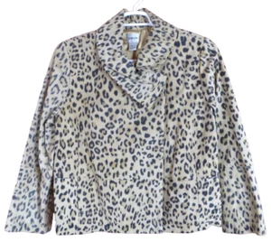 LTR0650-NEW CHICOS Womens Geunine Leather Jacket Animal Leopard Lined Multi 2 L - Picture 1 of 12