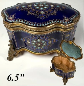 Large 6.5" Antique French Sevres or Bresse Kiln-fired Enamel Jewelry Box, "Gems" - Picture 1 of 14