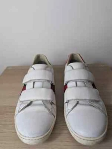 Scarpe Sneakers Gucci Ace Web Stripe Logo Pelle Velcro Ufficiali Bianco 37eu 4uk! - Foto 1 di 8