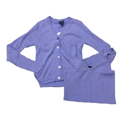 Scoop Womens Size S 4-6 Long Sleeve Cardigan & Bralette 2 PC Set Rib Lavendar - Image 1 of 4