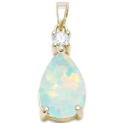 Chapado en oro amarillo forma de pera ópalo blanco y circonita cúbica plata de ley .925 P Foto 1 de 2