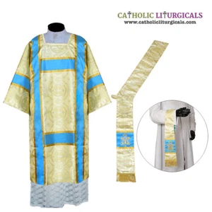 NEW Roman Dalmatic Metallic Gold vestment, Deacon's stole & maniple, Chasuble - Picture 1 of 1