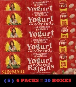 5x Sun-Maid STRAWBERRY & VANILLA YOGURT California Raisins Sun Dried - 30 BOXES - Picture 1 of 4