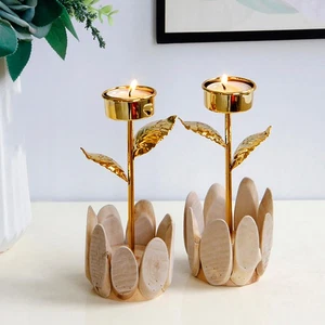 1pc Elegant Party Candelabra Home Decor Golden Metal Candle Holder with Floral - Picture 1 of 13