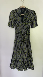 Abito Orla Kiely seta A-Line midi cravatta vita fiori floreale foderato US 4/UK 8 - Foto 1 di 21