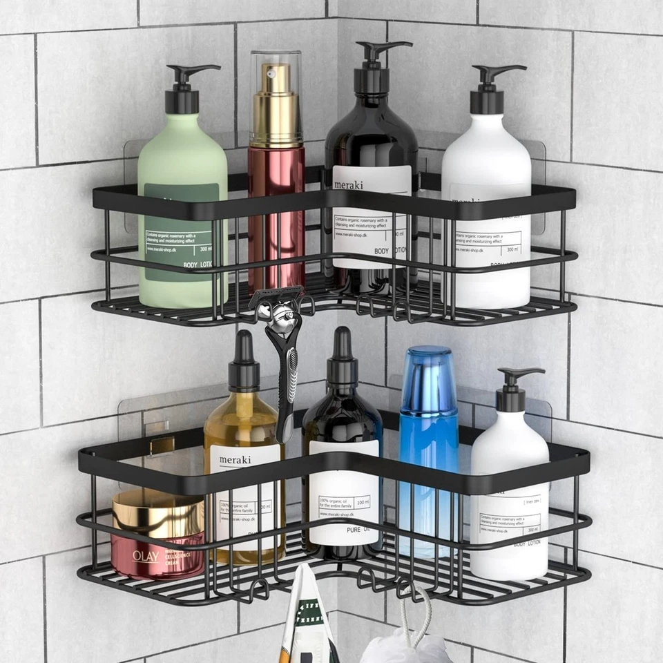 Yazoo Corner Shower Caddy 2 Pack No Drilling Organizer Black