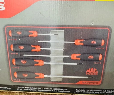 MAC Tools SDRPBM6FR 6-pc Screwdriver Set In RED Foam Set NEW - Image 1 of 4