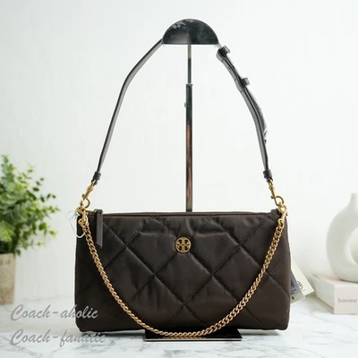 Bolso de hombro Tory Burch Willa de nailon con cremallera en marrón tostado oscuro nuevo con etiquetas Foto 1 de 4