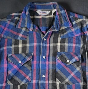 Camisa De Franela Dakota De Colección Para Hombres Grande Cinco Hermanos Perla Occidental A Presión EE. UU. Años 80 - Imagen 1 de 6