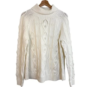 Cupcakes and Cashmere Chunky Cable Knit Sweater Size Medium Cowl Neck Cream - Picture 1 of 11