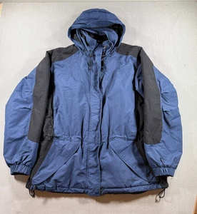 VTG LL Bean Full Zip Ski Jacket Womens XL Blue Hide Away Convertible Hood Coat - Picture 1 of 11
