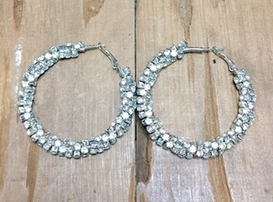 Vintage Strass Grob Twist Creolen Piercing Statement Ohrringe Groß Silberfarben - Bild 1 von 4