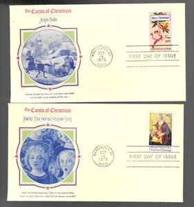 2 1975 Christmas Issue Scott 1579-80 FDC's; bi-color Fleetwood cachets - Picture 1 of 2