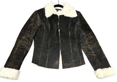 Chaqueta de gamuza marrón Express para mujer con forro de piel de oveja sintética talla 9/10 cálida y S Foto 1 de 4