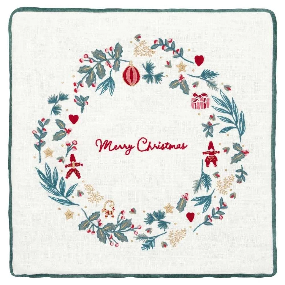 Greengate Kissen DIDINA Weiß MERRY CHRISTMAS Gestickt 40x40 Kissenhülle - Bild 1 von 1