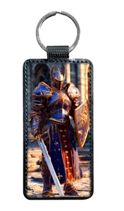 Epic Holy Knight Keychain | Blue Armor Paladin Fantasy Art Key Ring | M061 - Picture 1 of 1