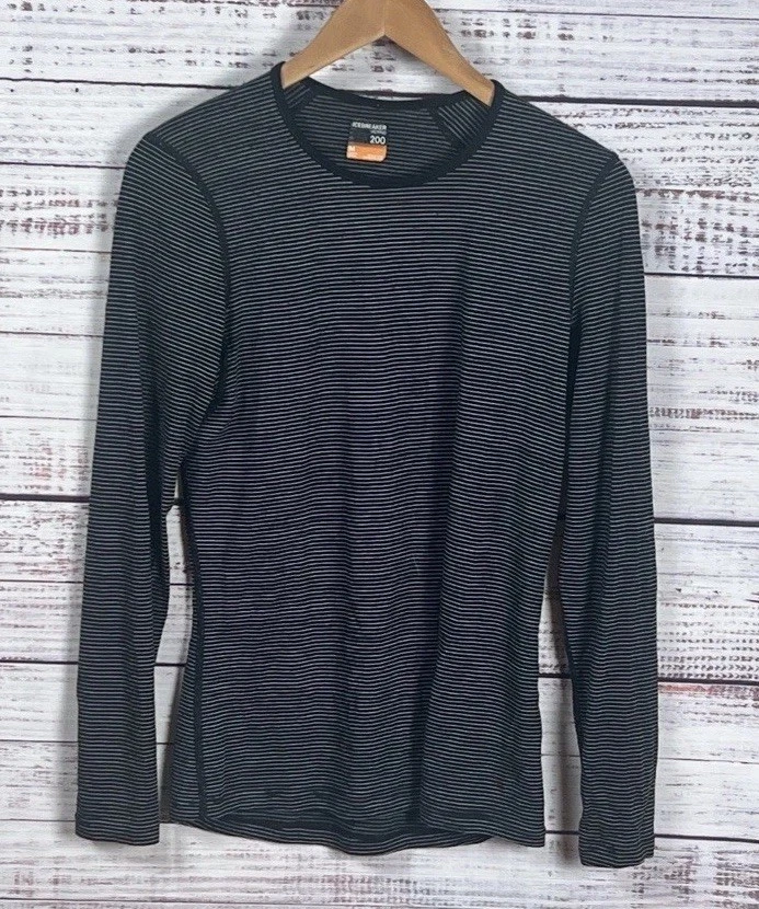 Top ICEBREAKER Merino 200 Bodyfit Manga Larga Rayas Capa Base Negro M Foto 1 de 4