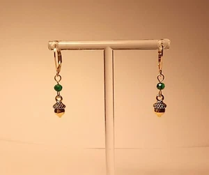 Kristall Eichel Ohrhänger, 24 Karat vergoldet, grün - Bild 1 von 1