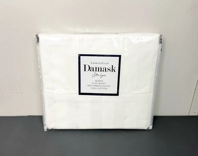 Sábana plana Charter Club Damasco a rayas Queen 550 hilos 100 % algodón Foto 1 de 4