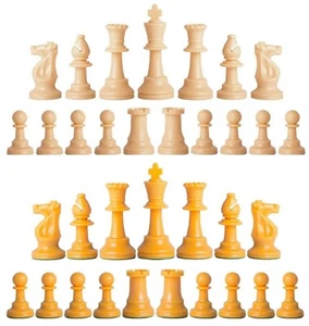 Staunton Triple Weighted Chess Pieces – Set 34 Natural & Yellow - 4 Queens - Picture 1 of 3