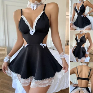 US Sexy Women Costume Cosplay French Maid Lingerie Outfit Dress Halloween - Picture 1 of 16