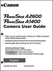 Canon Powershot A1400 A2600 Digital Camera User Guide Instruction  Manual - Picture 1 of 1