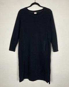 Poetry Black Thick Ribbed Cotton Long Sleeved Jersey Dress Pockets UK 12 - Picture 1 of 12