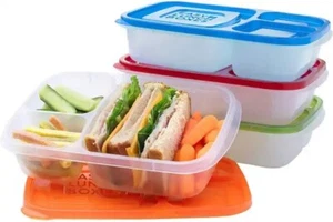 Reusable 3 Compartment Plastic Food Containers Set of 4 Lunch Food Prep 9x6" - Picture 1 of 3