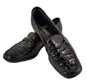 Stuart Weitzman Croc Embossed Patent Leather Brown Low Heel Loafers Womens 7M - Picture 1 of 11
