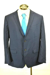 Herren Marineblau Wollmischung Sport Mantel Front Knopfverschluss Gefüttert Spitzes Revers 54S - Bild 1 von 6