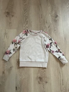 Girl's White Long Sleeve Sweater with 3D Pink Flowers Sz. 5/6 - Picture 1 of 6