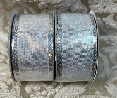 Silver Reflective Weave Solid Wire Edged Ribbon Spool Set (1.5” & 4 Yards) Each - Image 1 of 3