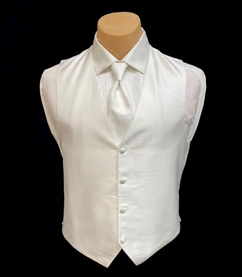 Men's Larr Brio White Tuxedo Vest & Tie Bow or Long Masonic Formal Wedding Groom - Image 1 of 3